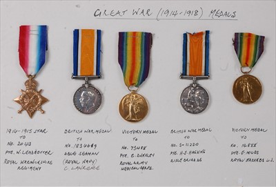 Lot 390 - A collection of five WW I medals
