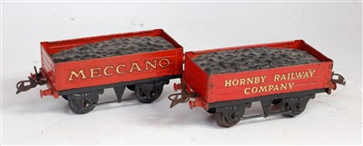 Lot 384 - Hornby 1931/36 Meccano coal wagon red body...