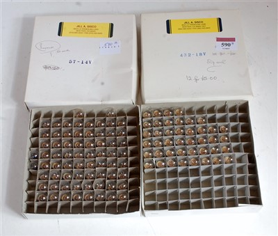 Lot 590 - Two box clear bulbs for locos etc; 66 screw...