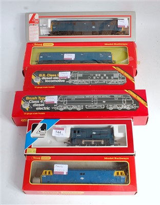 Lot 744 - Four Hornby BR blue diesel locomotive,s some...