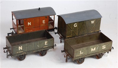 Lot 494 - Four Bassett Lowke pre-war wagons; NE goods...