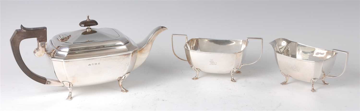 Lot 219 - An Art Deco silver three-piece tea set,...