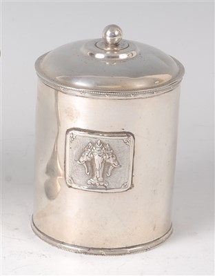 Lot 221 - A 1920s silver cylindrical tea caddy and cover,...
