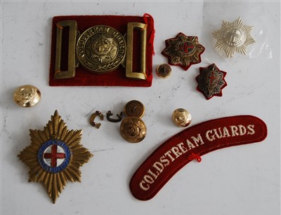 Lot 231 - A Coldstream Guards brass belt buckle;...