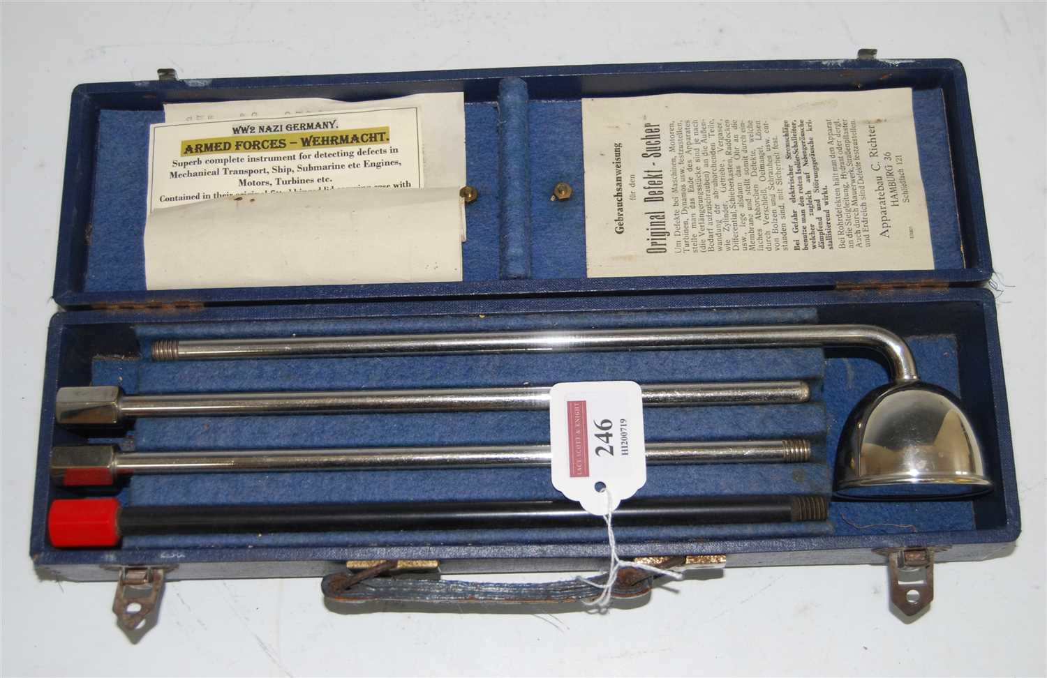 Lot 246 - A cased German Defect Detector tool, in fitted...