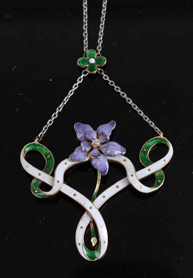 Lot 2518 - A circa 1900 yellow metal and enamelled...