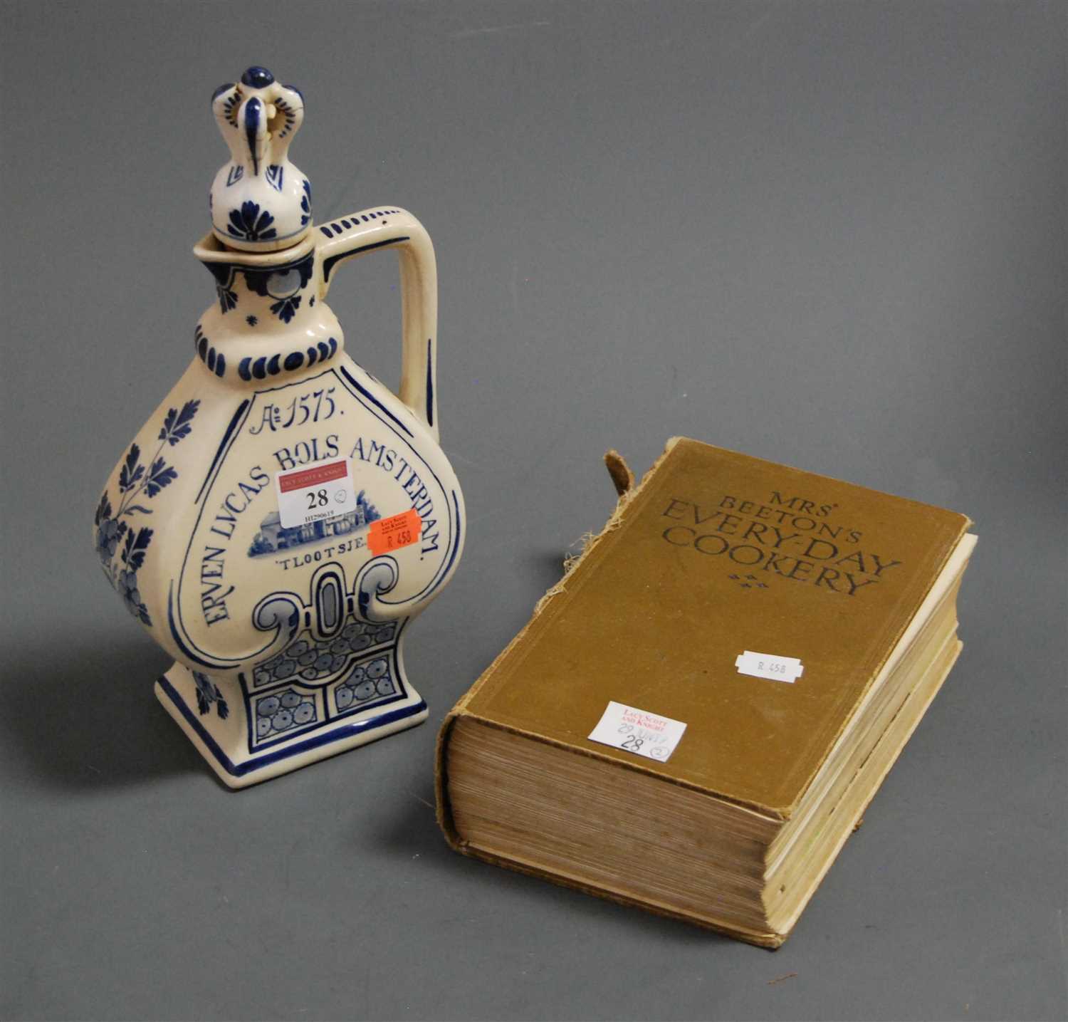 Lot 28 - A Dutch delft blue and white decanter and...