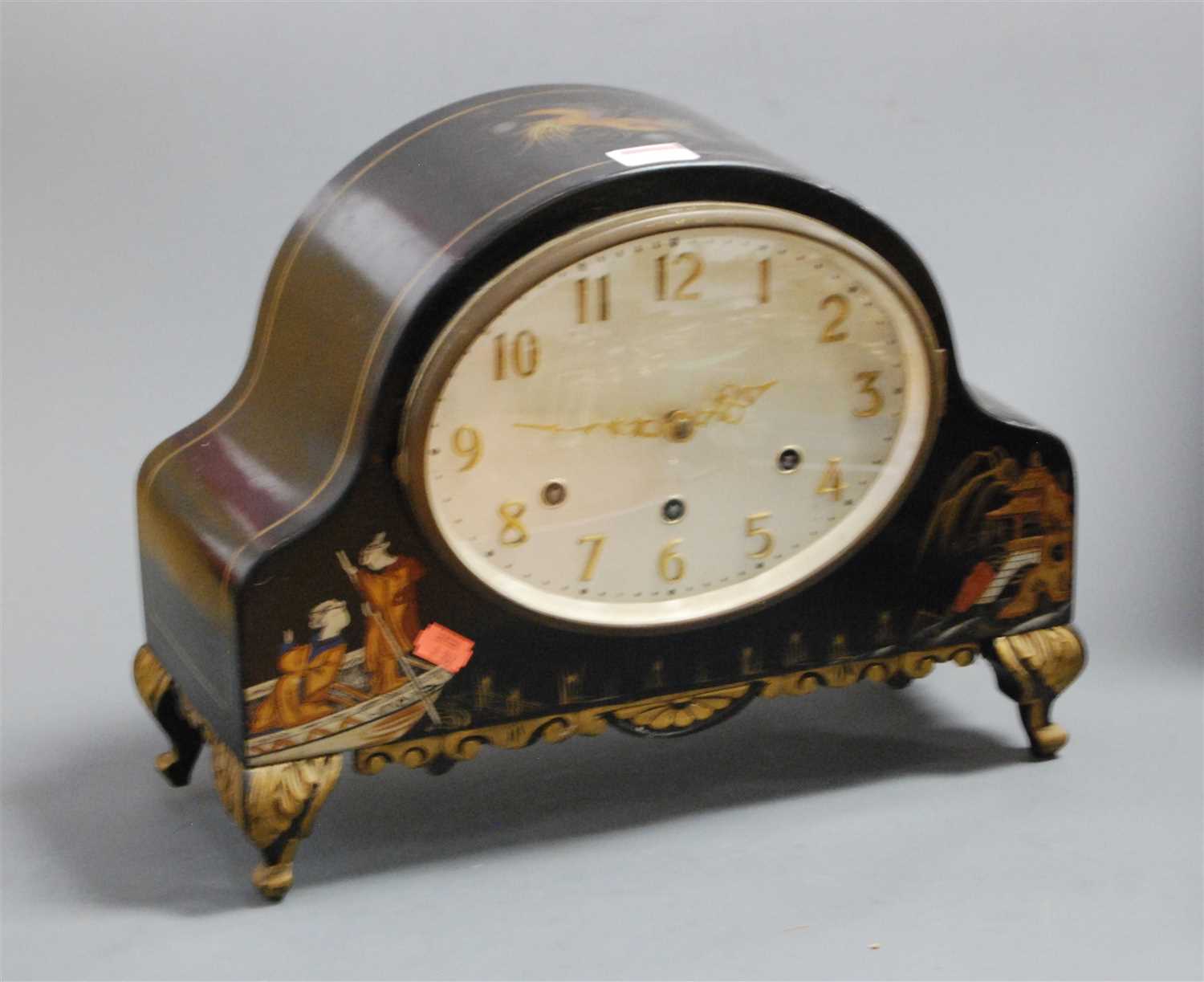 Lot 33 - A 1920s chinoiserie decorated mantel clock,...
