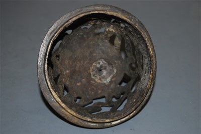 Lot 34 - A bronze koro and cover, the pierced cover...