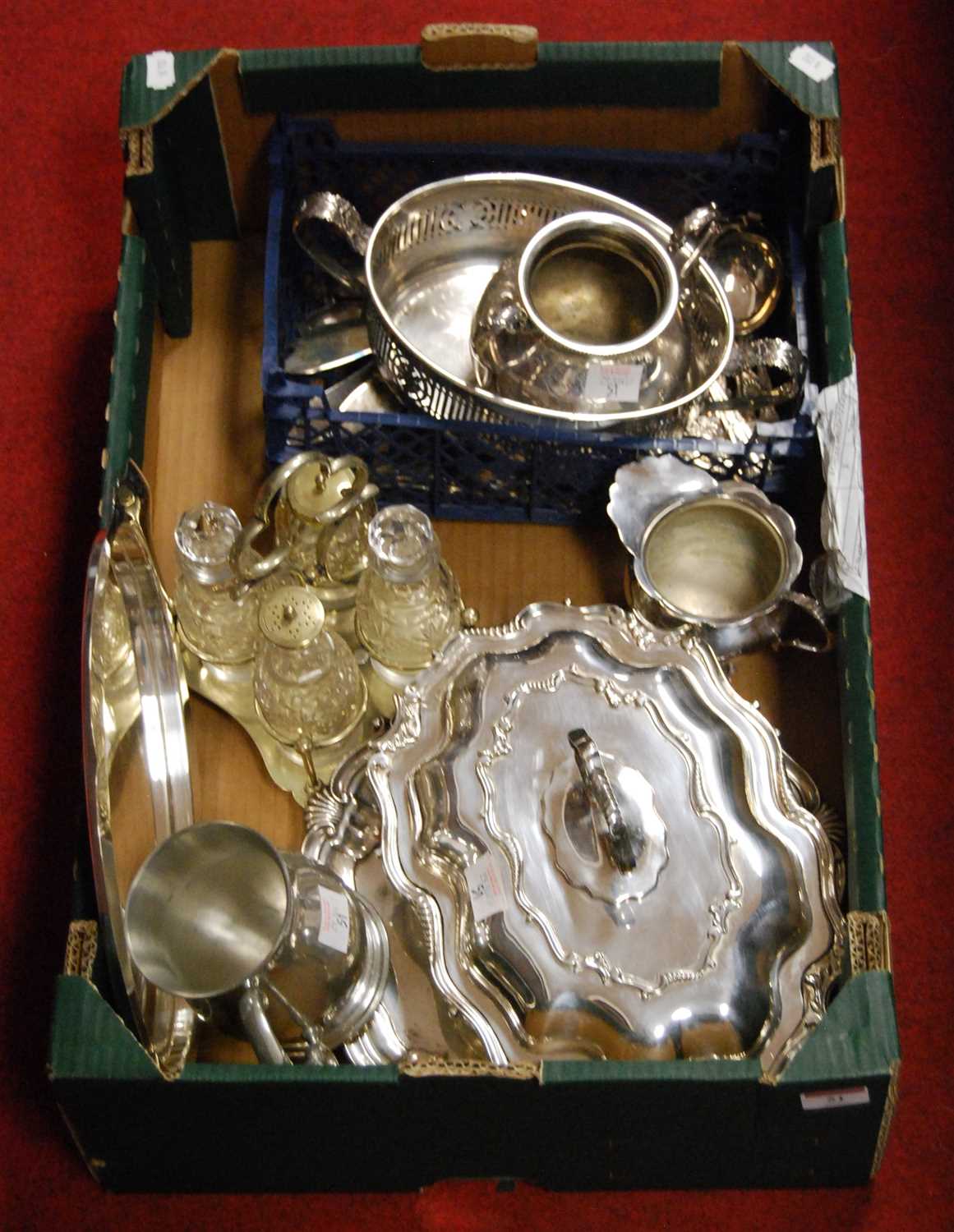 Lot 51 - A box of miscellaneous silver plate to include...