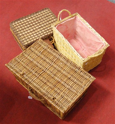 Lot 80 - Two wicket picnic baskets; together with a...