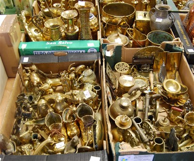 Lot 90 - Four boxes of miscellaneous brassware, to...