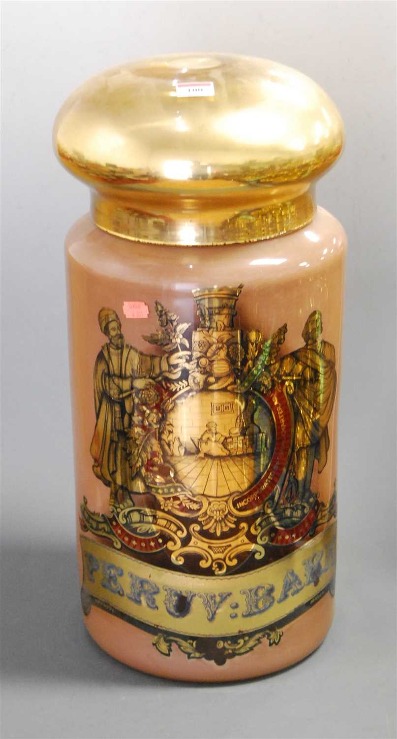 Lot 100 - A large painted opalescent glass apothecary...