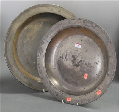 Lot 108 - A large 19th century pewter charger, having...