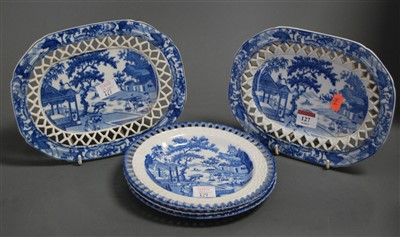 Lot 127 - A pair of 19th century blue and white plates,...