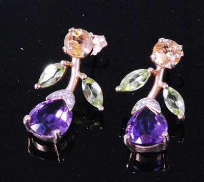 Lot 437 - A pair of modern Mexican yellow metal amethyst,...