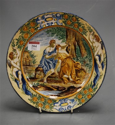 Lot 292 - A 19th century Italian majolica glazed plate,...