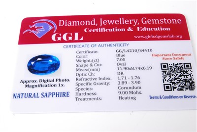 Lot 443 - A loose heat-treated natural sapphire, blue...