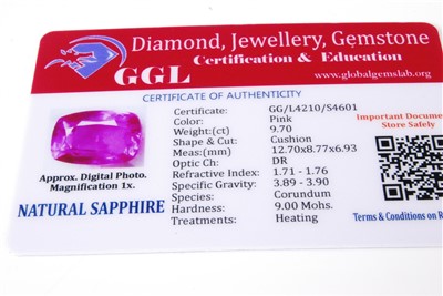 Lot 444 - A loose heat-treated natural pink sapphire,...