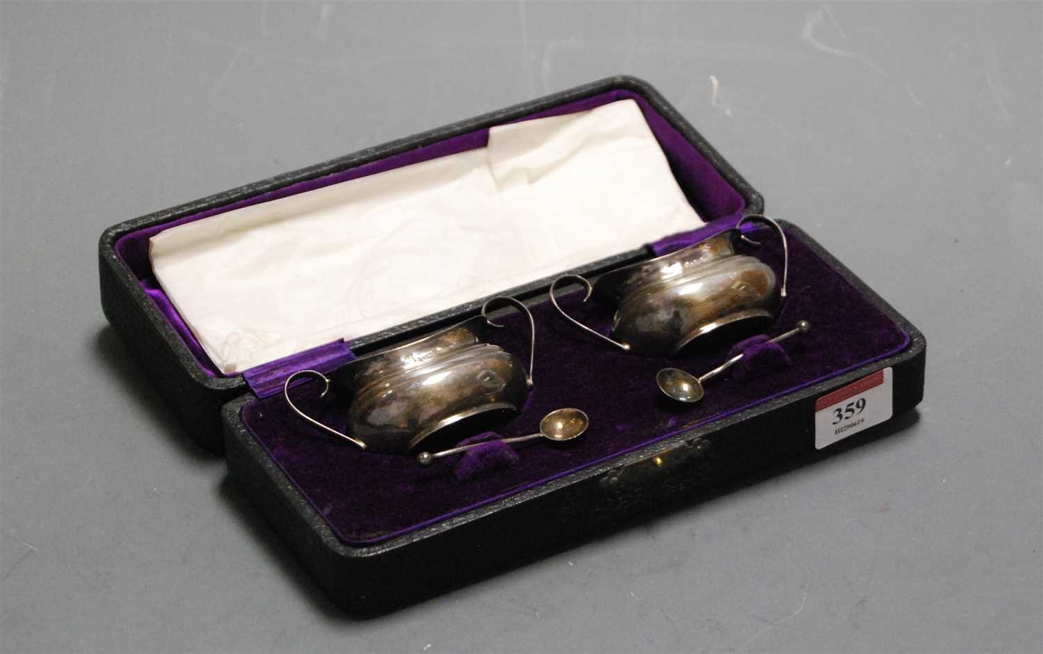 Lot 359 - A pair of George V silver open salts of squat...