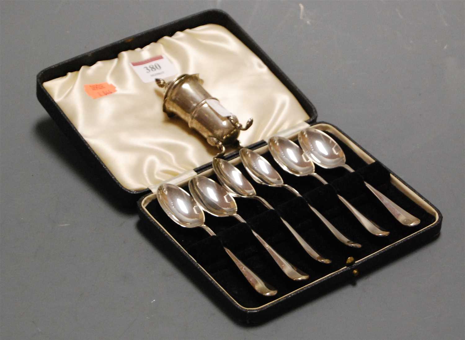 Lot 380 - A set of six modern silver teaspoons, in...