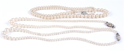 Lot 307 - Three various faux pearl necklaces, each...