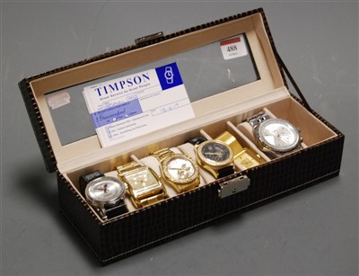 Lot 488 - A gents Guess gold plated cased wristwatch,...