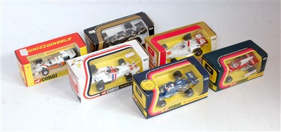 Lot 1667 - Six boxed Corgi F1 racing diecasts, all housed...