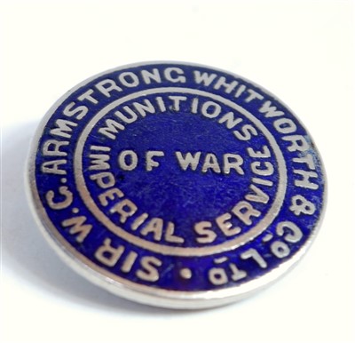 Lot 95 - A rare WWI war service badge Sir WC Armstrong,...