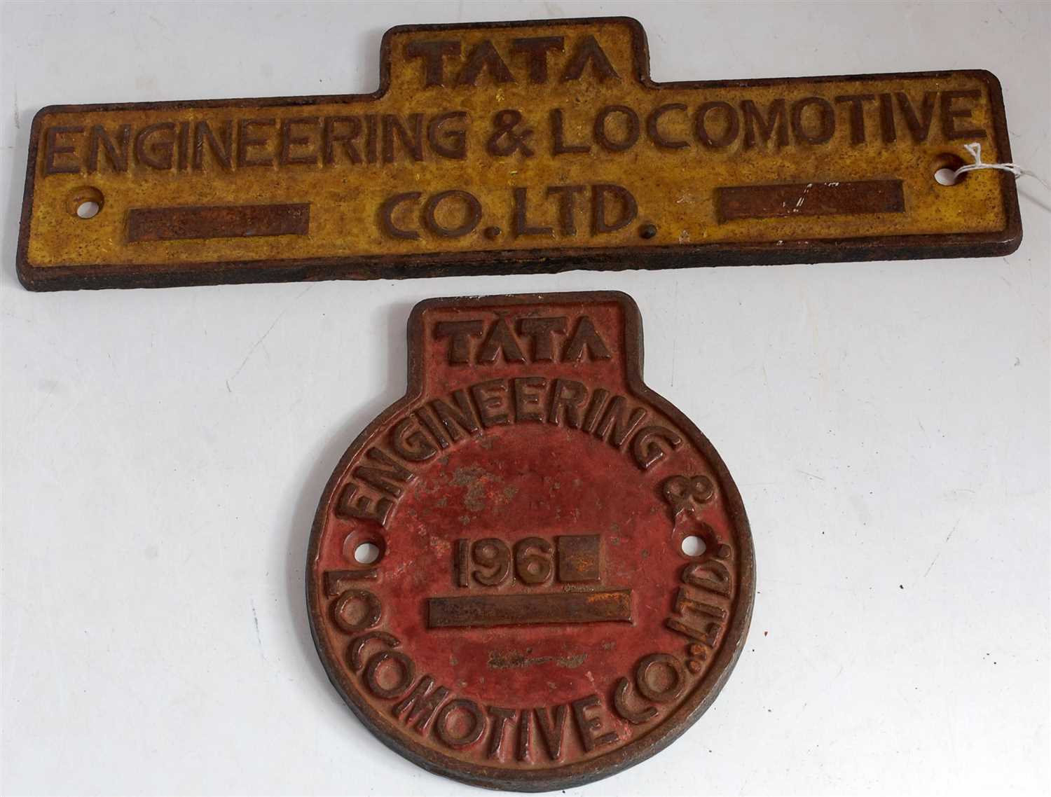 Lot 66 - A pair of Indian Railway TATA workplates 1960,...