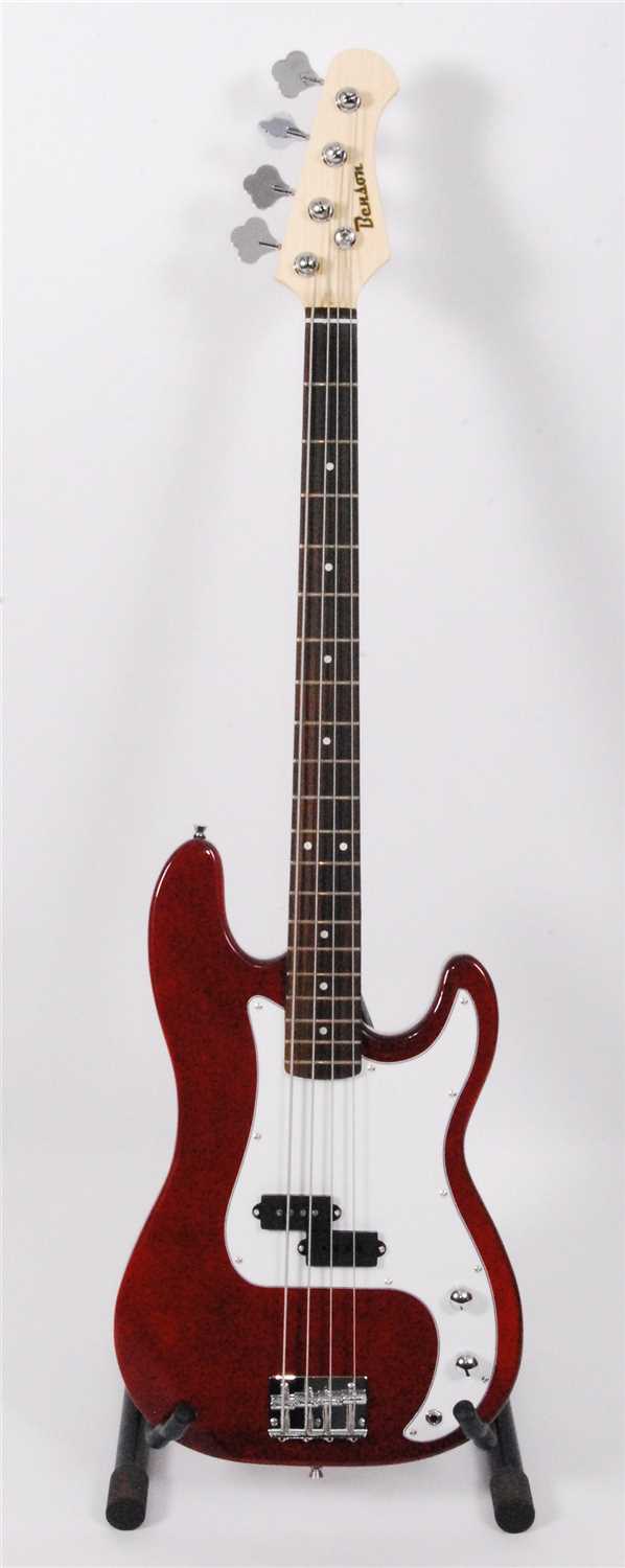 Lot 609 - A Benson precision bass guitar, in red boxed as new