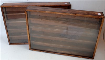 Lot 3211 - Two hand made stained wood five division wall...