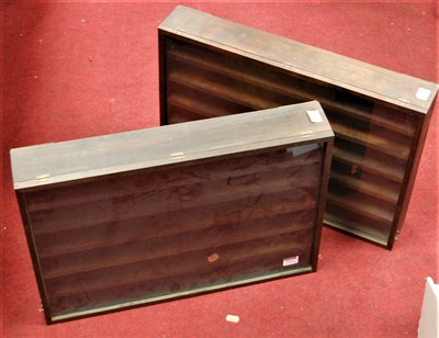 Lot 3212 - Two hand made stained wood five division wall...