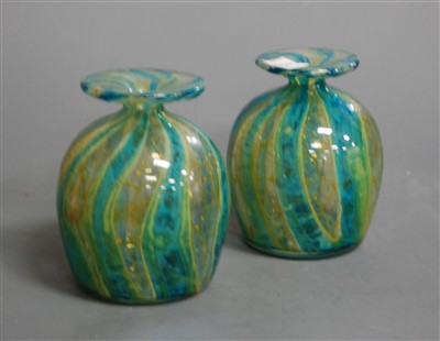 Lot 11 - A pair of Mdina glass vases having flared rim...