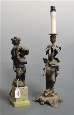 Lot 30 - An early 20th century bronzed figural lamp...