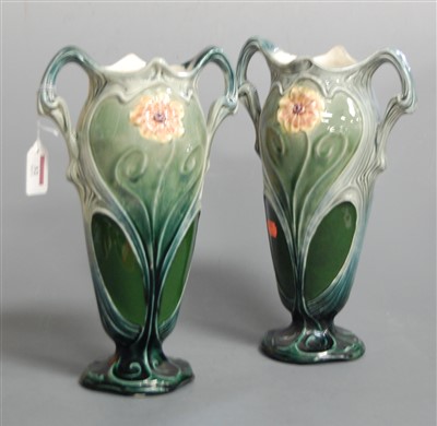 Lot 32 - A pair of continental Art Nouveau pottery twin...
