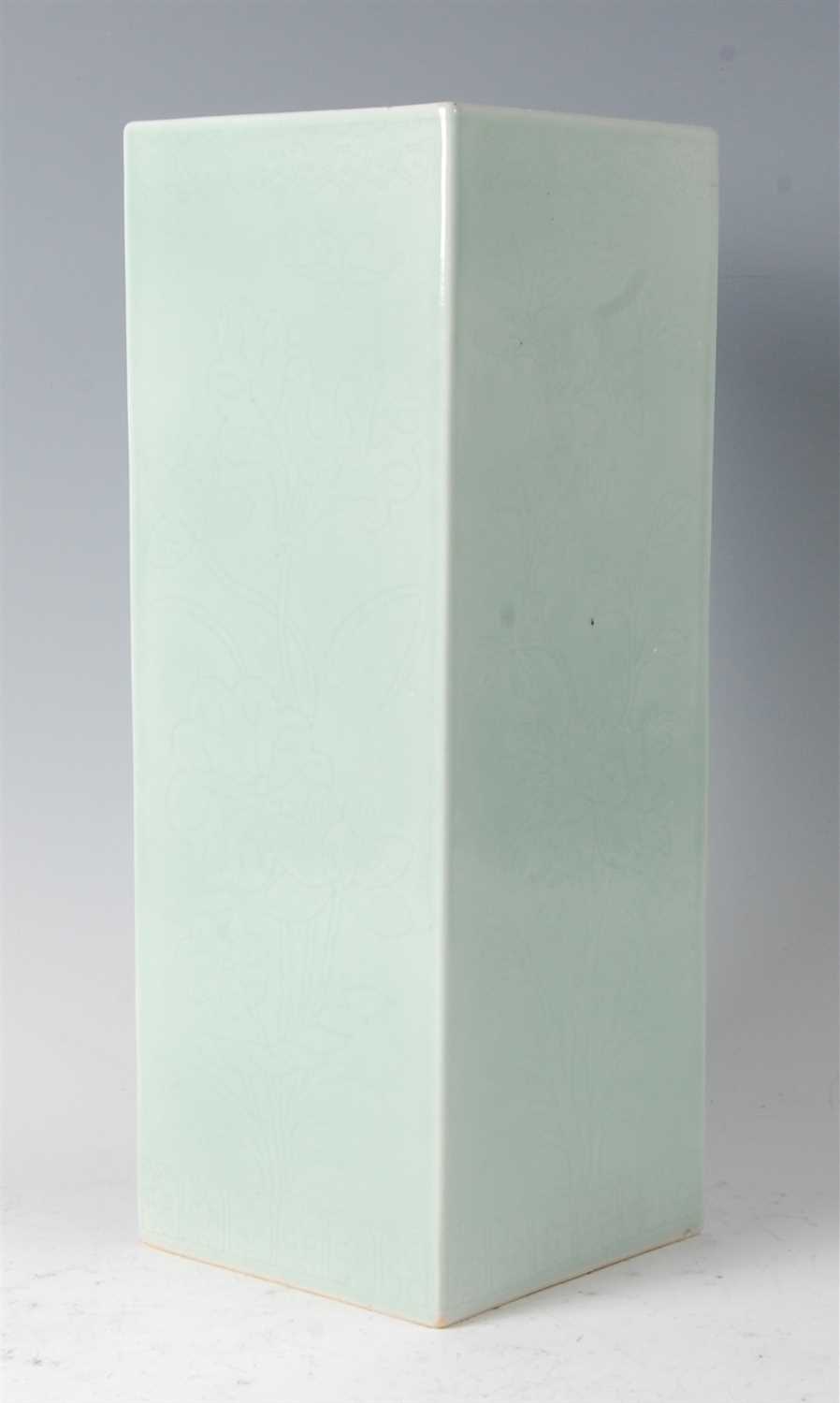 Lot 1308 - A Chinese porcelain celadon vase, of square...