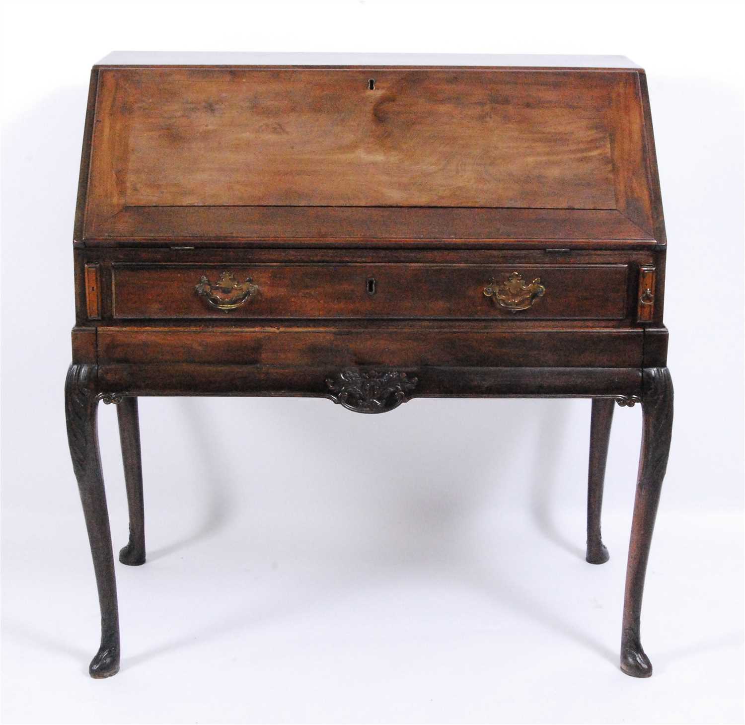 Lot 1398 - An antique mahogany writing bureau, the...
