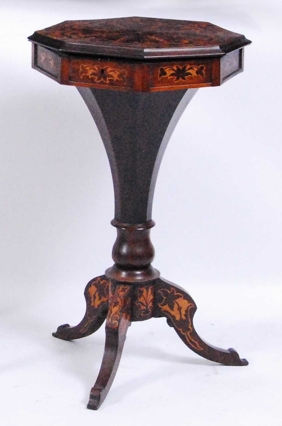 Lot 1403 - A Victorian rosewood pedestal needlework table,...