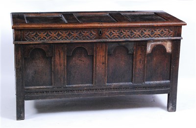 Lot 1408 - A circa 1700 joined oak coffer, having three...