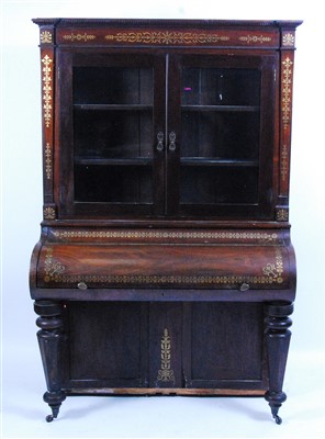 Lot 1413 - An early Victorian walnut and brass inlaid...