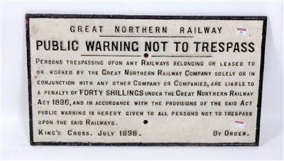 Lot 31 - A large cast iron sign, Great Northern Railway...