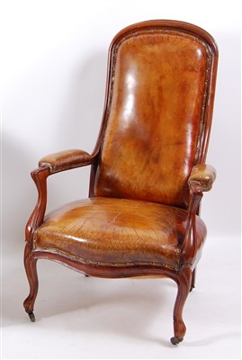 Lot 1440 - A Victorian mahogany framed and tan leather...