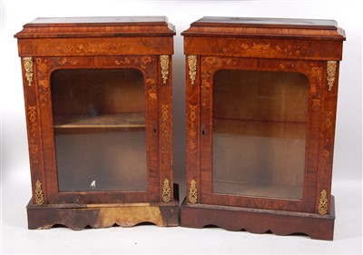 Lot 1457 - A pair of Victorian walnut marquetry inlaid...
