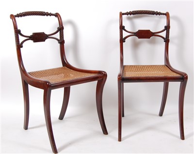 Lot 1461 - A pair of Regency mahogany dining chairs, each...