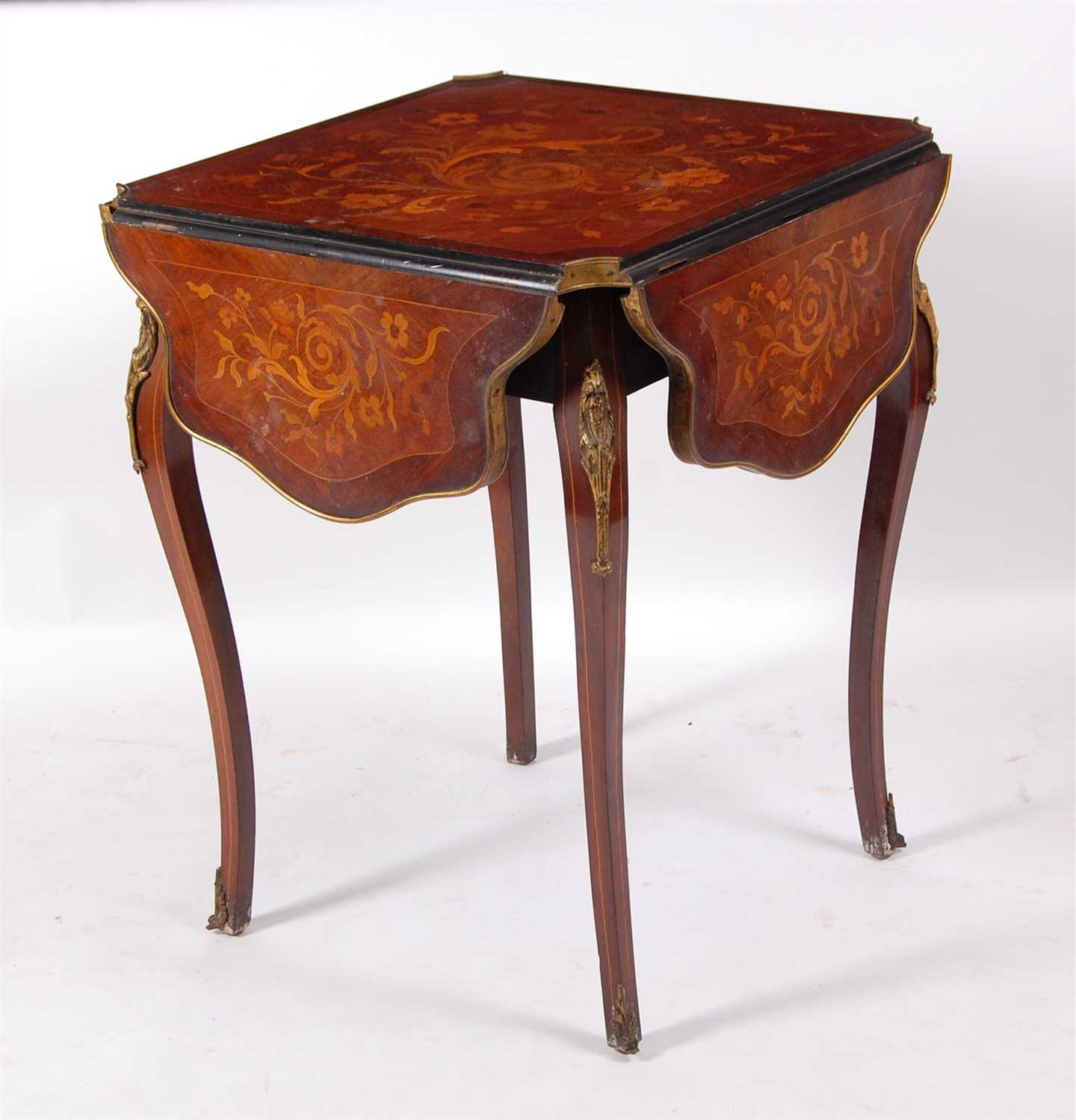Lot 1466 - A circa 1900 walnut floral marquetry and...