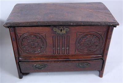 Lot 1468 - A circa 1700 and later oak mule chest, of...