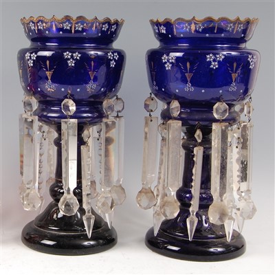 Lot 1057 - A pair of Victorian Bristol blue glass...