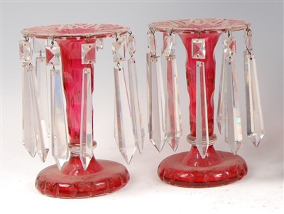 Lot 1056 - A pair of late 19th century Bohemian cranberry...