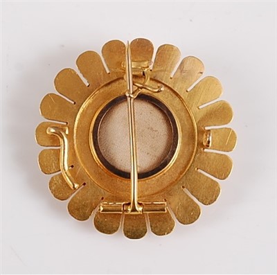 Lot 2555 - A yellow metal circular brooch of sunflower...